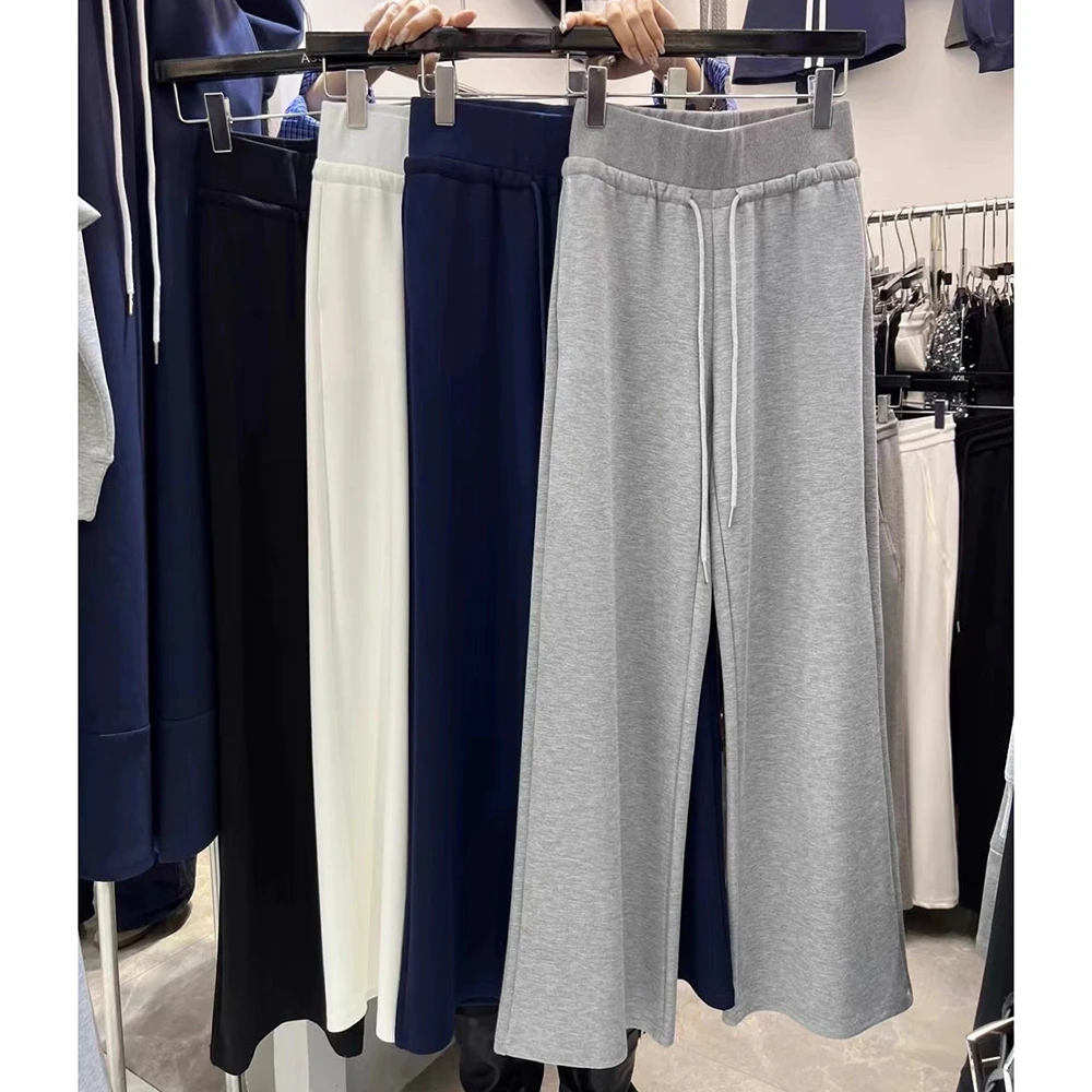 十三行2025早秋新款抽绳直筒阔腿卫裤女慵懒风垂感宽松休闲长裤子