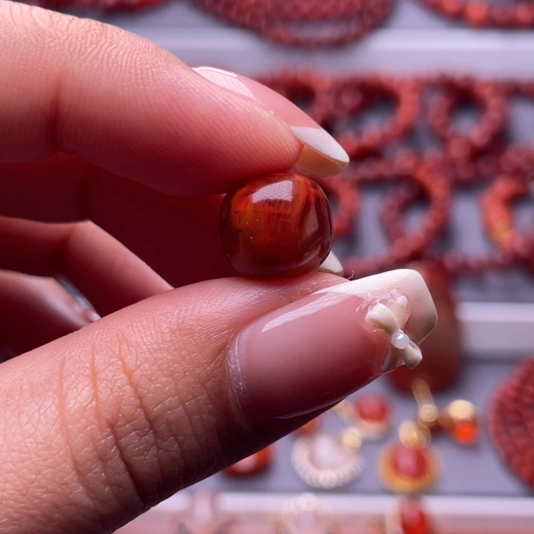 南红玛瑙未镶嵌其他全原矿）11.3mm瓦西玫红火焰纹单珠