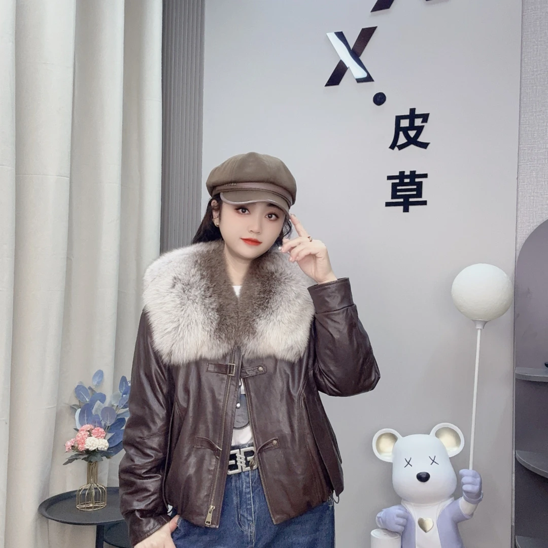 XX-【纽约女孩】2025冬装真皮绵羊皮狐狸毛外套