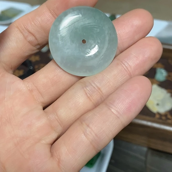 颈饰未镶嵌翡翠缅甸天然翡翠A货冰种平安扣吊挂件