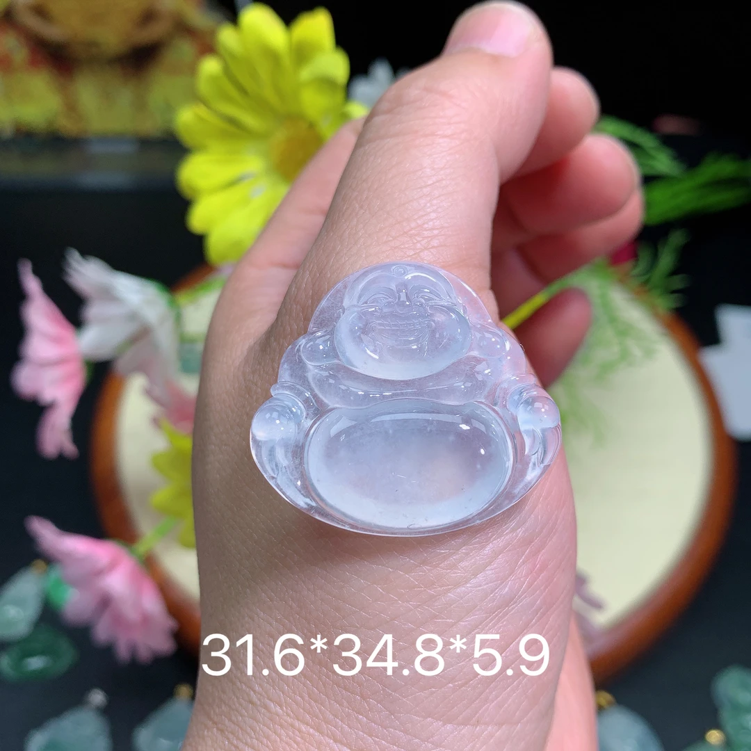 缅甸翡翠A货冰种佛公夏挂件水润百搭精冰冰透雕刻气质珠宝玉石