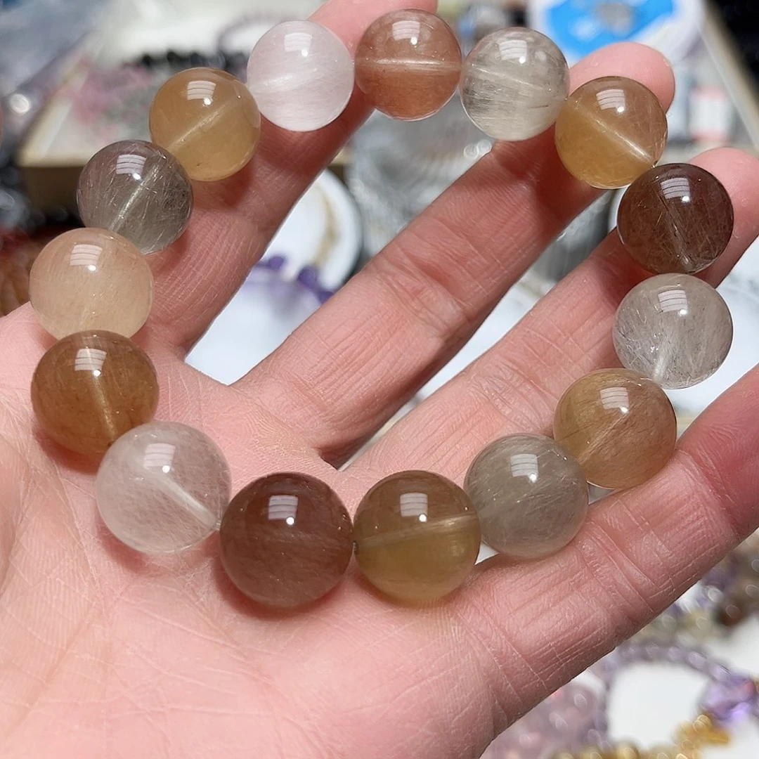 水晶手链未镶嵌困****夜透体彩兔毛15mm