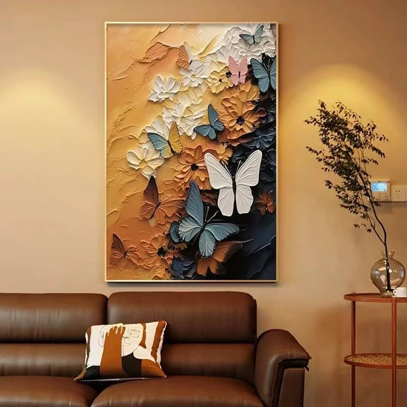 《蝴蝶》法式复古轻奢客厅沙发卧室玄关高级感砂岩装饰画