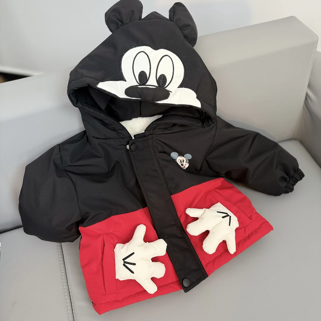 三层加厚黑色米奇棉服2025冬季新款棉服男童女童衣服儿童