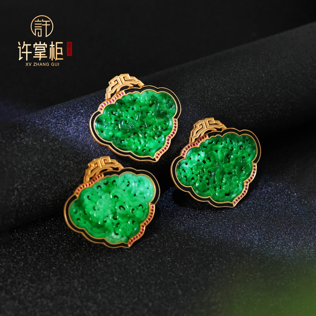 许掌柜|锦翠呈祥 18K金翡翠雕花吊坠缅甸翡翠单件多样性随机发货