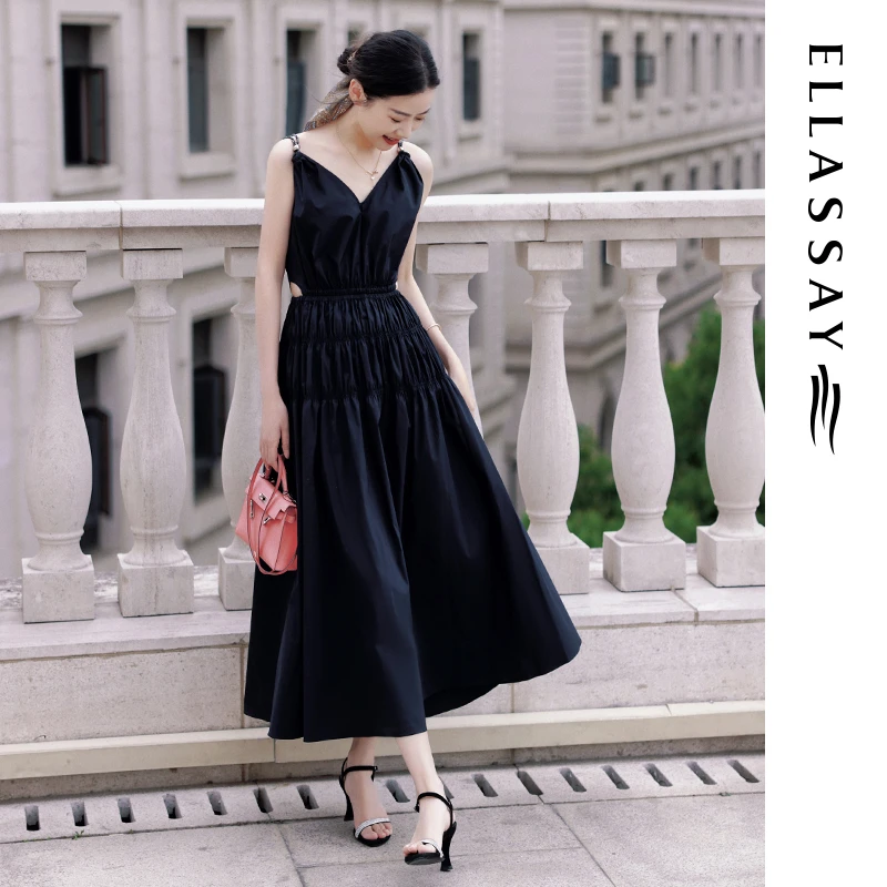 ELLASSAY歌力思夏显瘦立体时尚剪裁法式吊带连衣裙EWB346Y02700