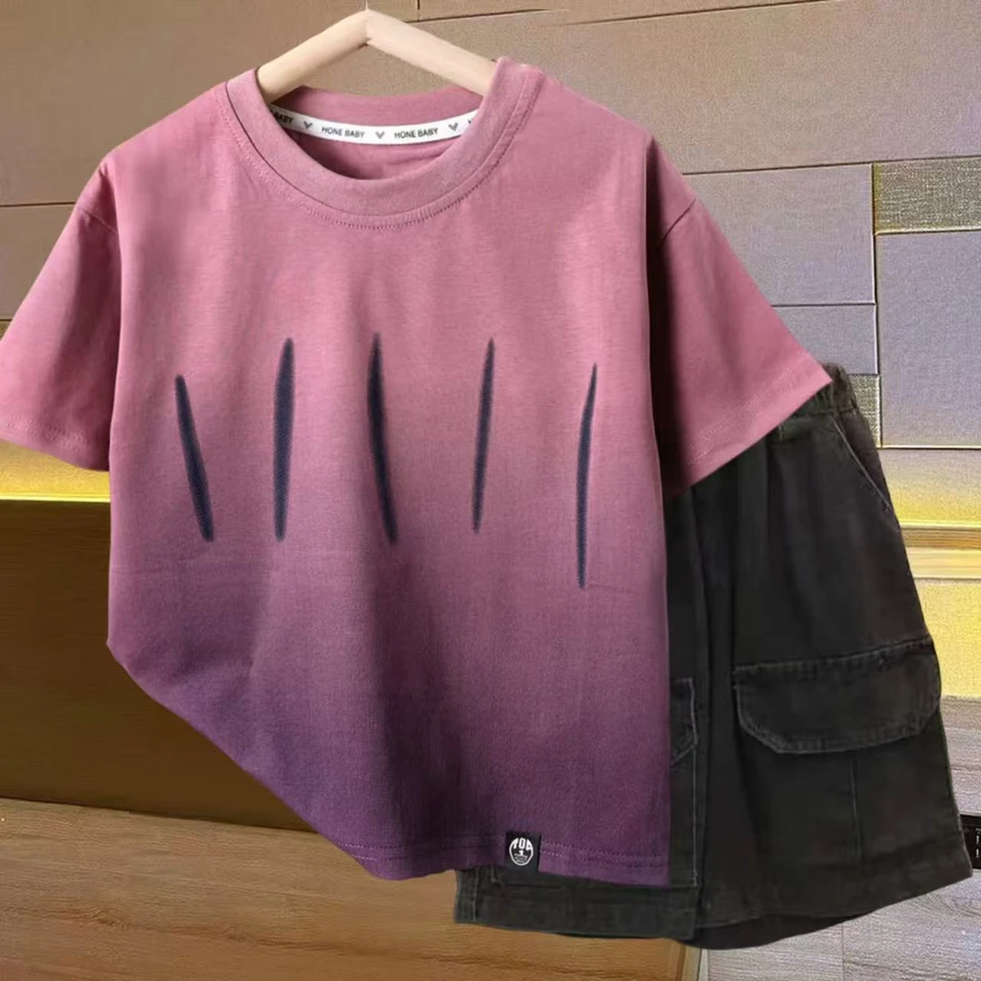 时尚百搭T恤渐变童装男童夏装2025新款男童短袖