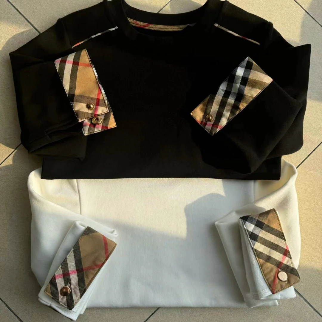 66183春秋季薄新款百搭男女童时尚卫衣中性款格纹