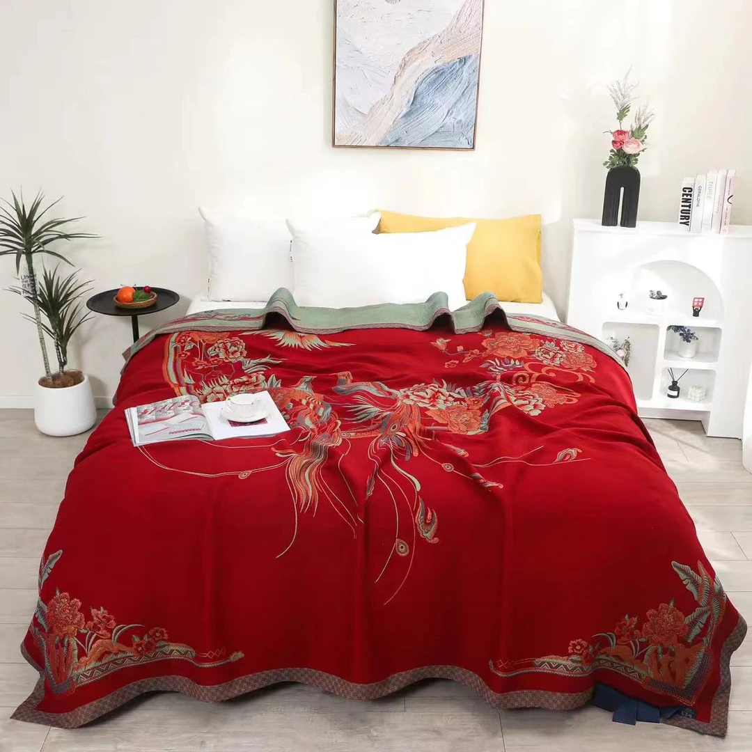 【鸾凤和鸣】230*250CM轻奢高端定制黄金蚕丝流金毯