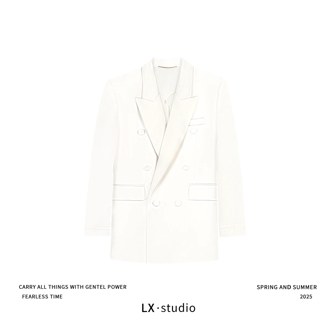 【FC定制】夏季极简双排扣（桑蚕丝+醋酸）小众拼接西装外套 CYP25108