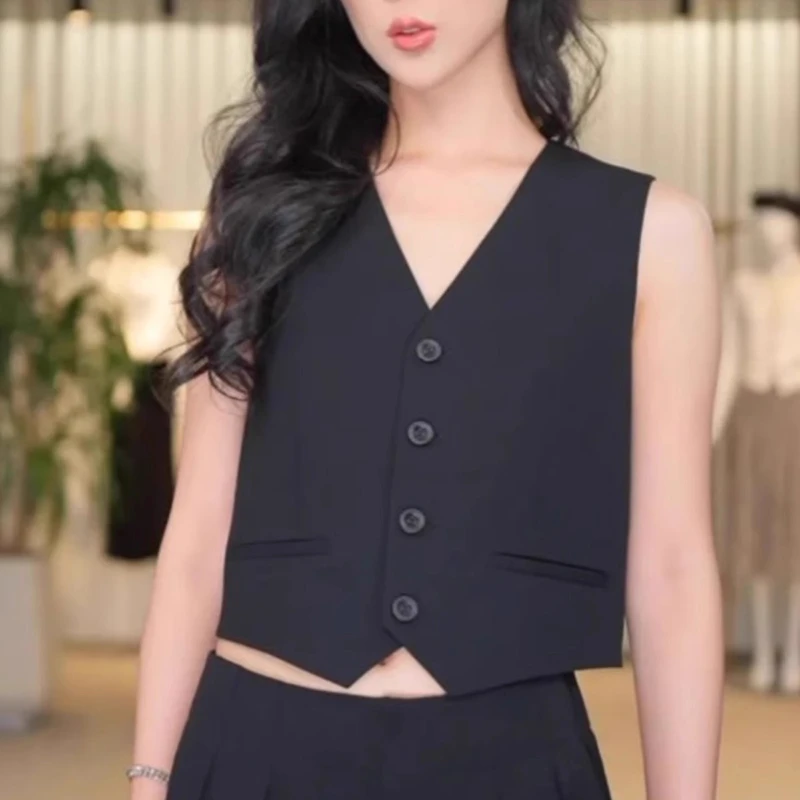 [专柜正品]2025夏通勤时尚百搭纯色显瘦双口袋西装马甲女1400808