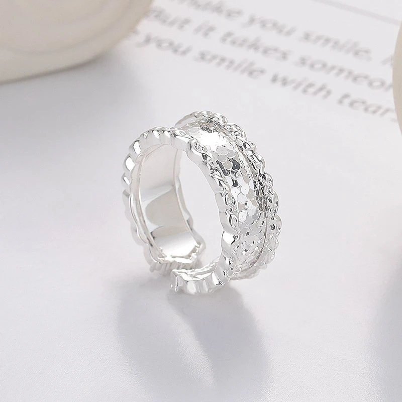 925银戒指 时尚不规则闪闪碎冰冰亮面戒指冷淡ins风设计J501