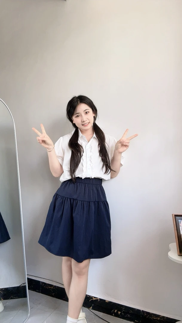 藏青色日系半身裙女夏季新款高腰伞裙休闲百搭学院风a字短裙