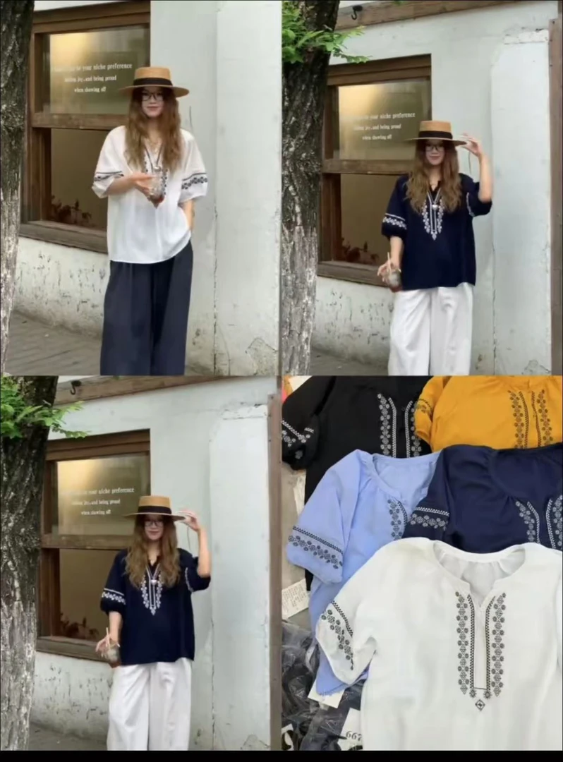 031-大码女装重工刺绣民族风半袖衫100-210斤