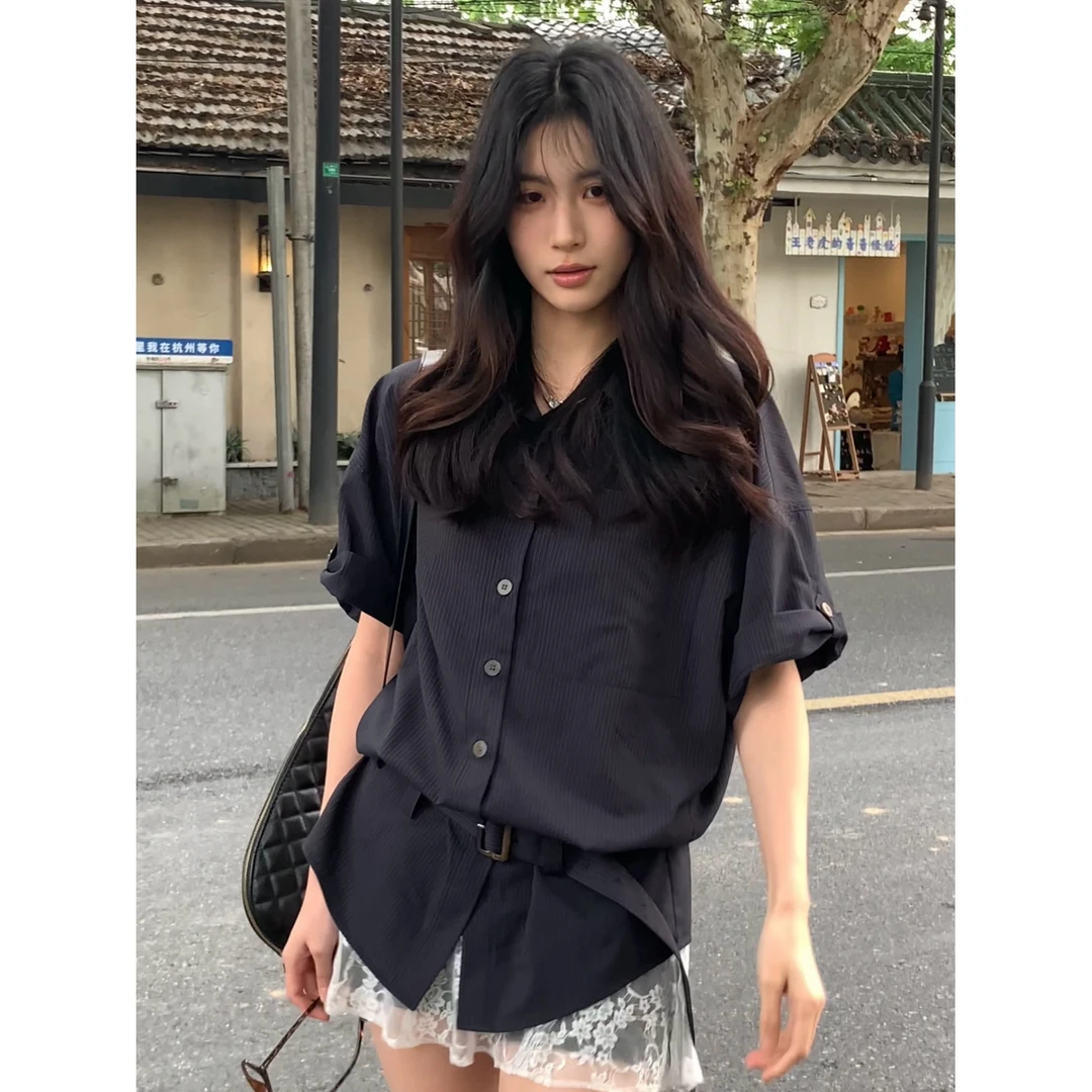 小阿雯 DEEZY 【露丝衬衫裙】两件套带腰带口袋纽扣衬衫