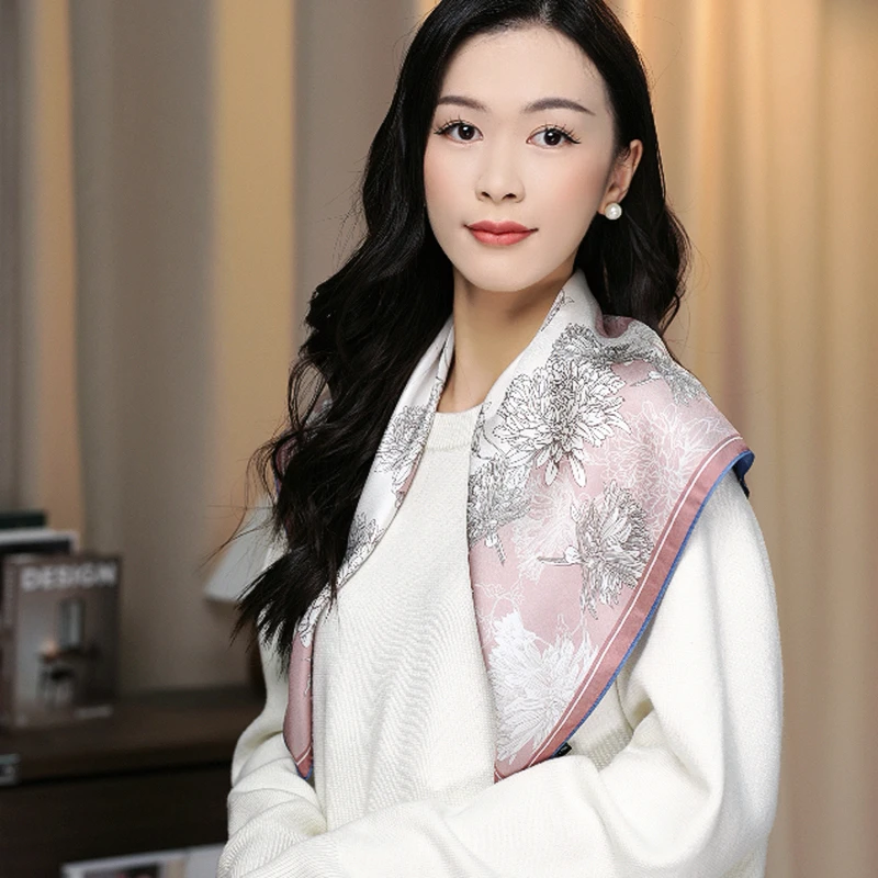 【繁花】桑蚕丝丝巾女秋冬装饰搭配保暖围脖高级感双面万能百搭方巾