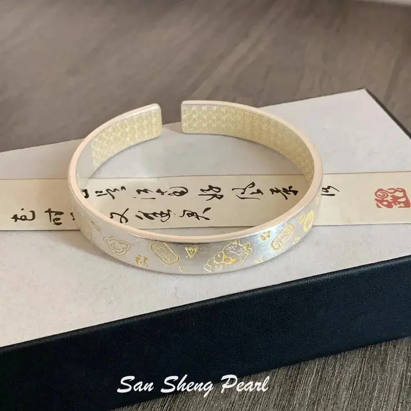 999.9银招财猫手镯简约百搭时尚设计复古情人节送女朋友