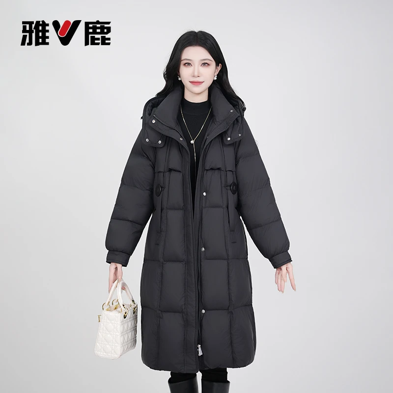 【雅鹿】新国标90白鸭绒新款时尚气质休闲减龄长款保暖女士羽绒服