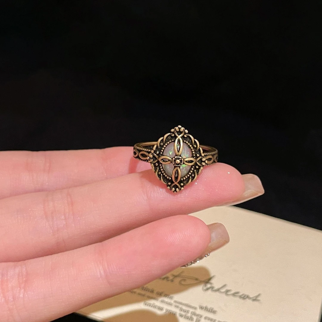 合金亚克力戒指 中古蝴蝶开口戒指女复古食指戒可调节指环K0514