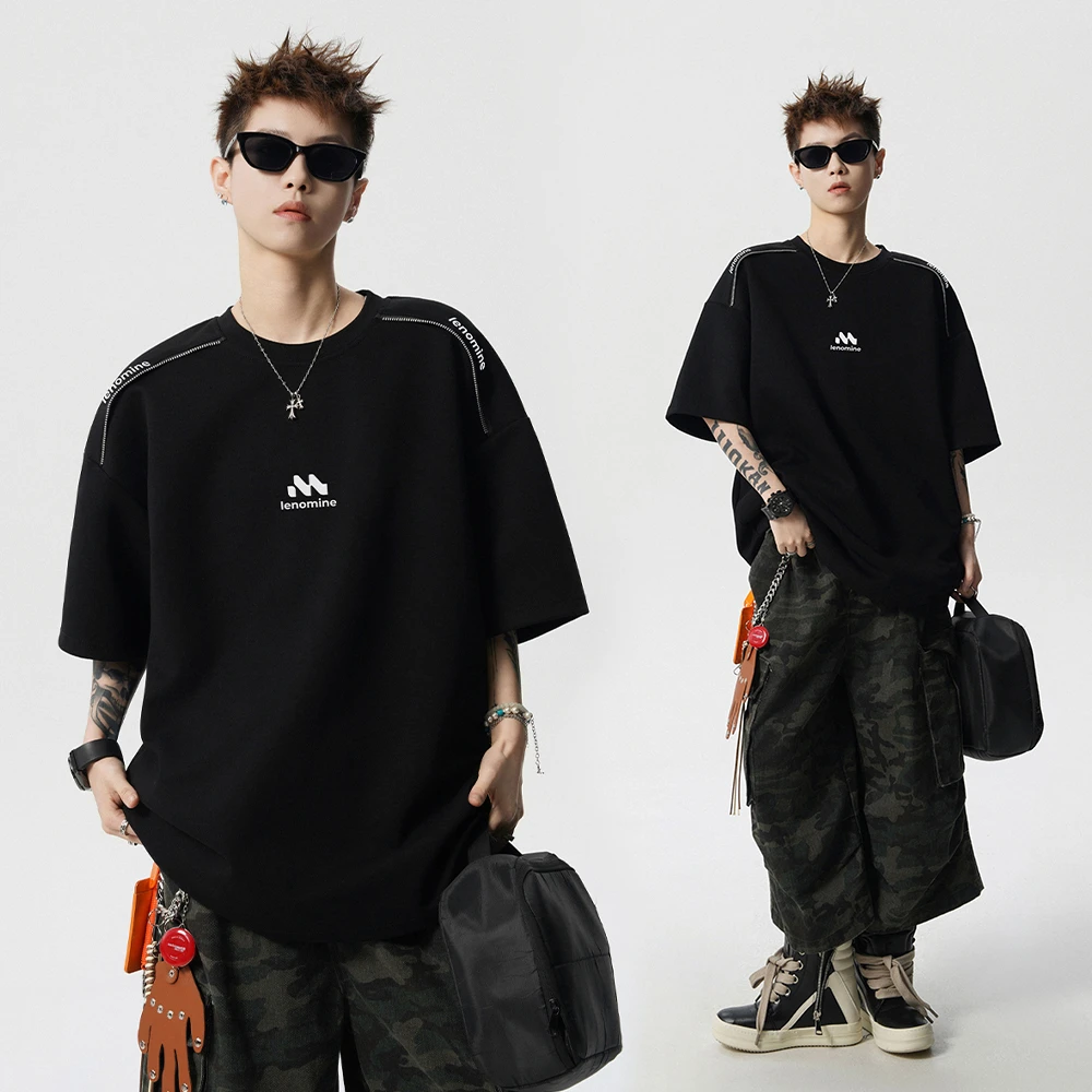 重磅短袖T恤男女夏季新款潮牌宽松拉链设计感半袖百搭情侣衫上衣