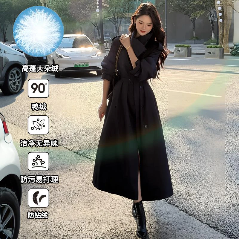 冬季新款设计感小众保暖网红轻薄中长款羽绒内胆风衣羽绒服外套女