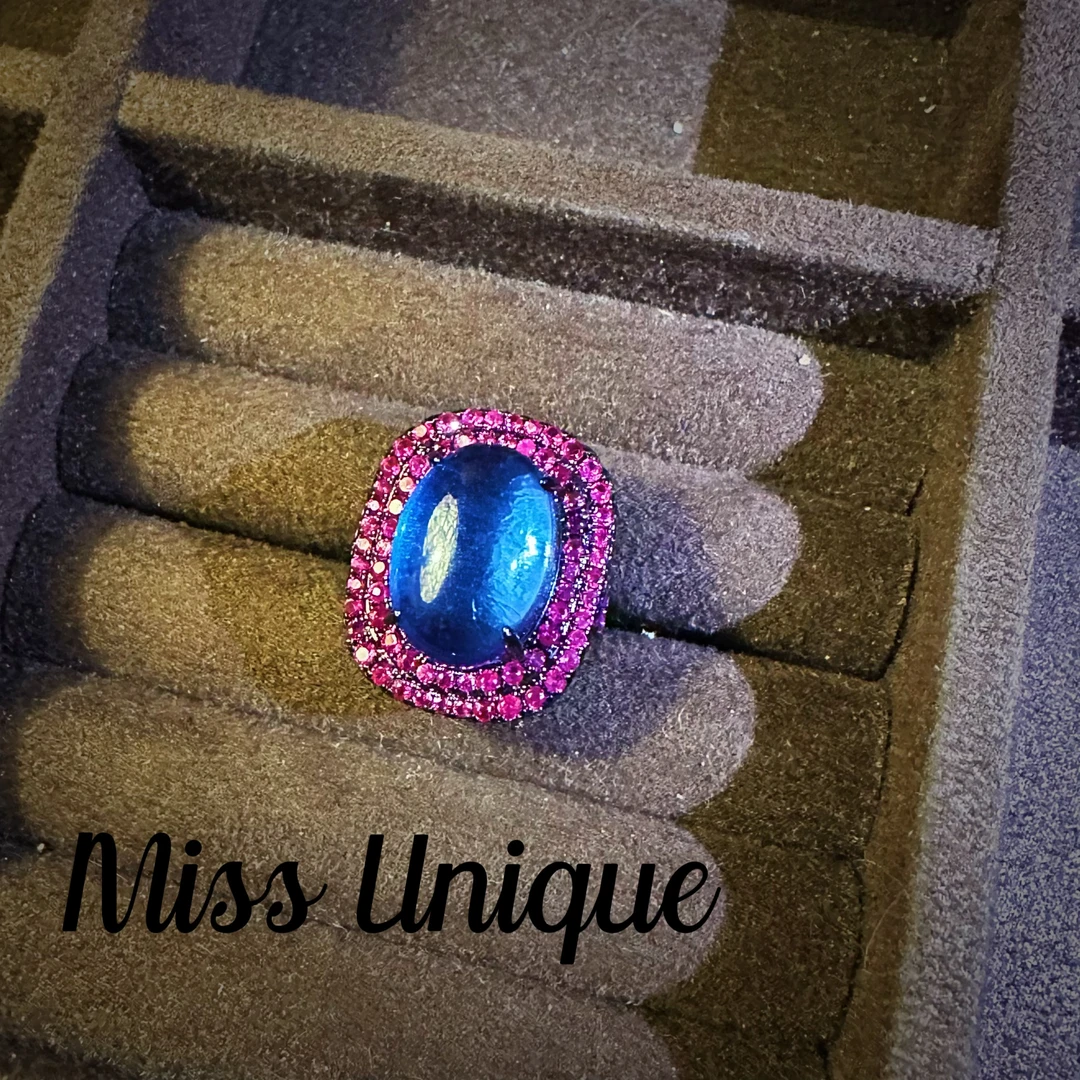 S6387玫红色蓝石石蛋面戒指