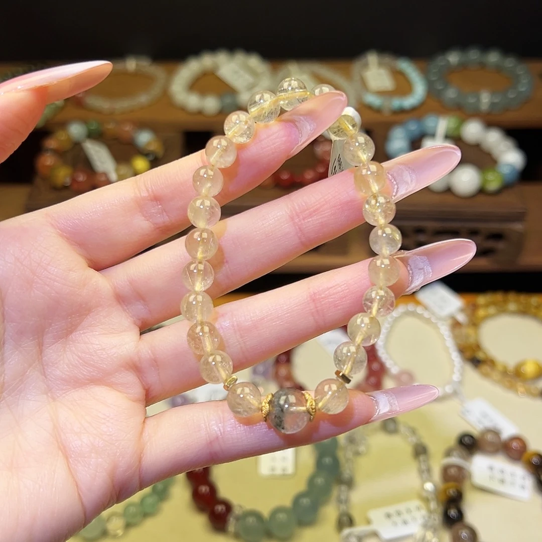 银S925镀金镶嵌水晶手串金发1020