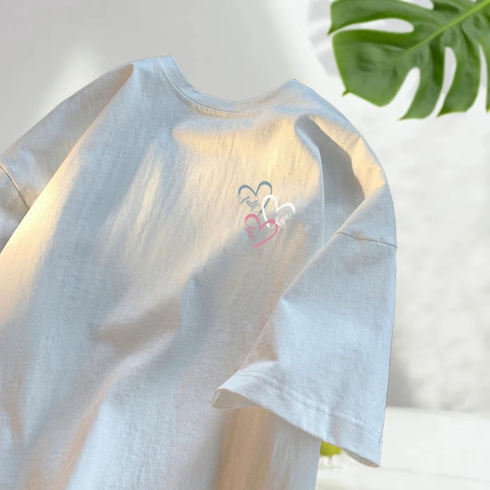 港风重磅纯棉短袖-三色爱心 潮牌宽松百搭运动圆领纯棉上衣