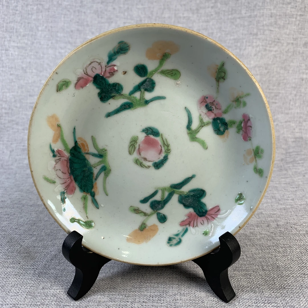 民国粉彩四季花卉盘古瓷器真品国营镇江市文物商店库出5229003