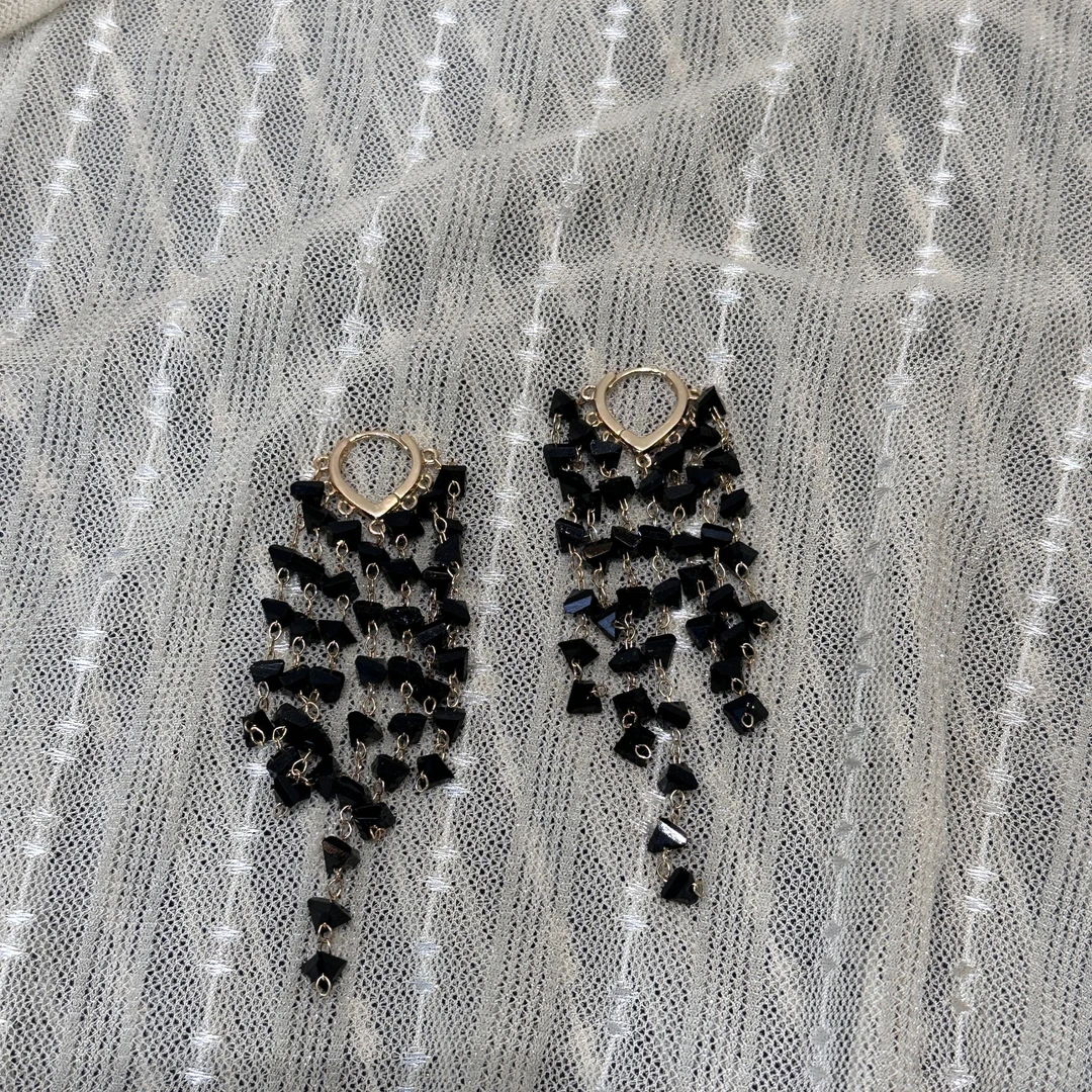 钛钢耳饰 定制新款重工黑金色流苏时尚百搭耳环