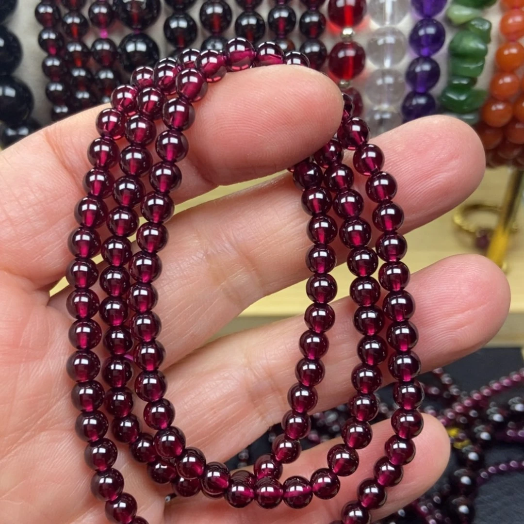 未镶嵌石榴石精美石榴石三圈手串