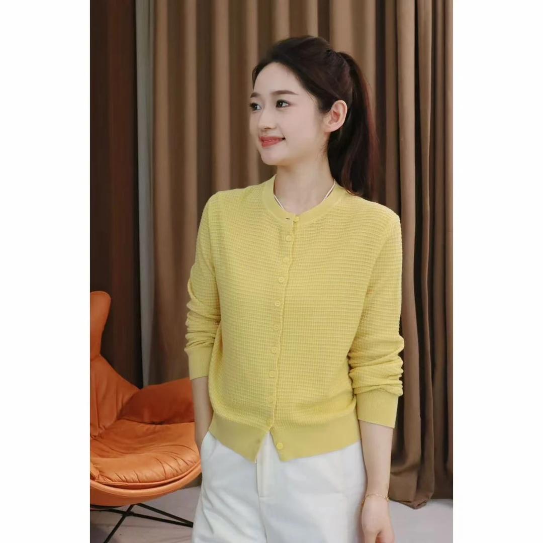 珀新-8050夏季新款纯色百搭针织长袖开衫