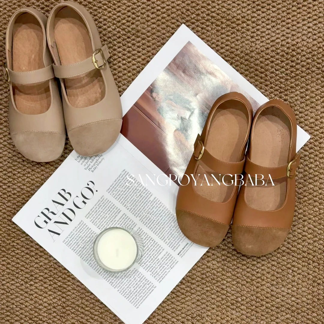 复古真皮玛丽珍女鞋2025新款一字扣小香风浅口单鞋