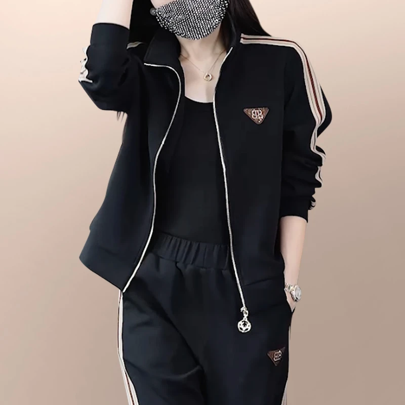 运动服套装女春秋2025新款宽松减龄显瘦洋气妈妈休闲跑步服两件套