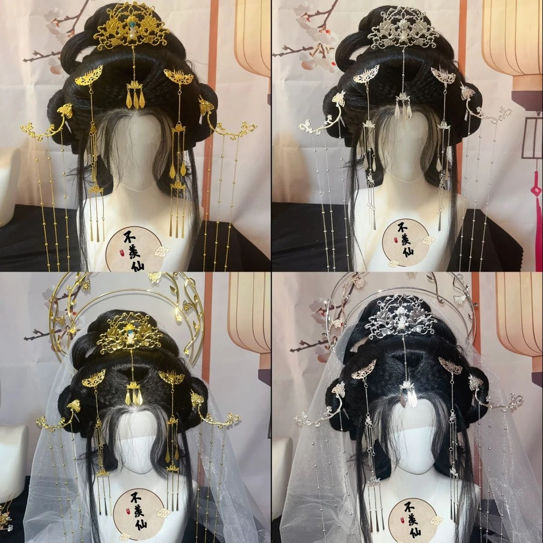原创银蝶莲花流苏神女仙侠步摇古风头饰发饰汉服配饰圣母百搭发冠