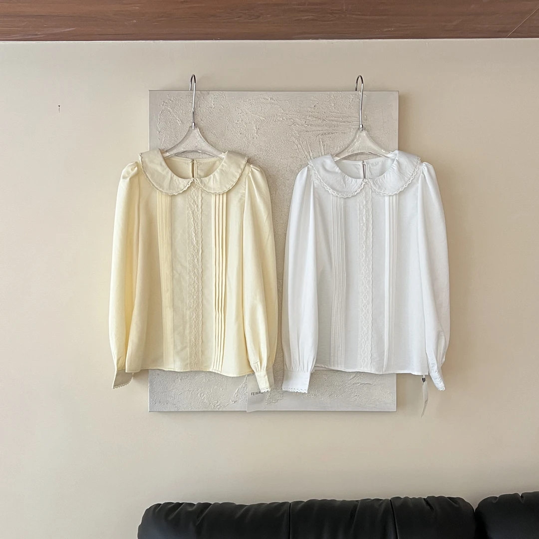 【赵小小&甜心布蕾】7598 法式娃娃领衬衫甜美蕾丝花边灯笼袖上衣女