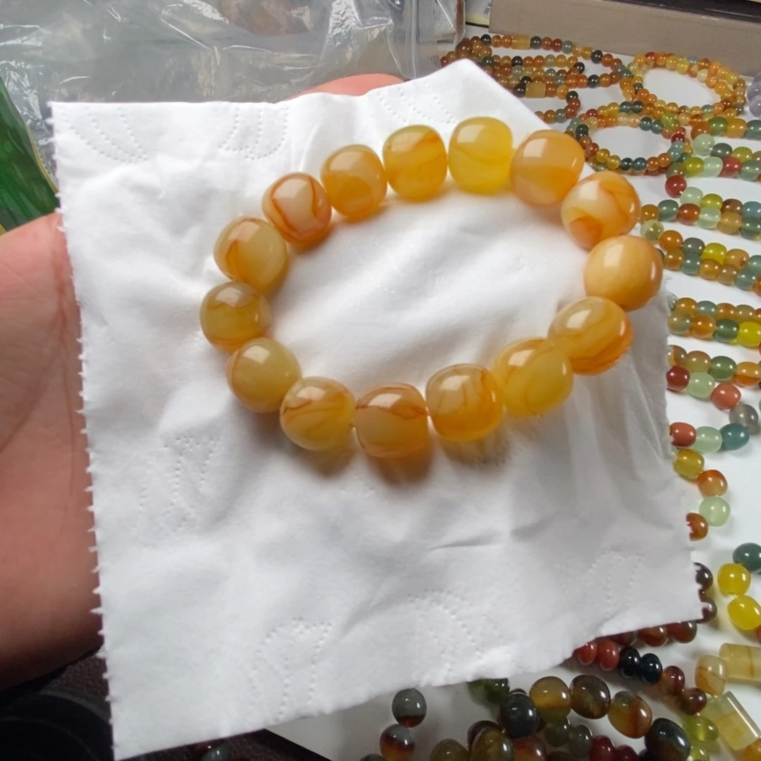 岫玉未镶嵌纯天然岫玉花玉无科技直播间无科技玉石王卡15老型手串