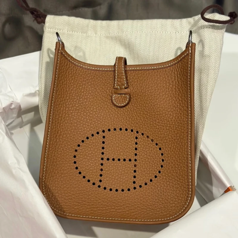99新 Hermes/爱马仕 爱马仕金棕mini伊芙琳单肩包K刻
