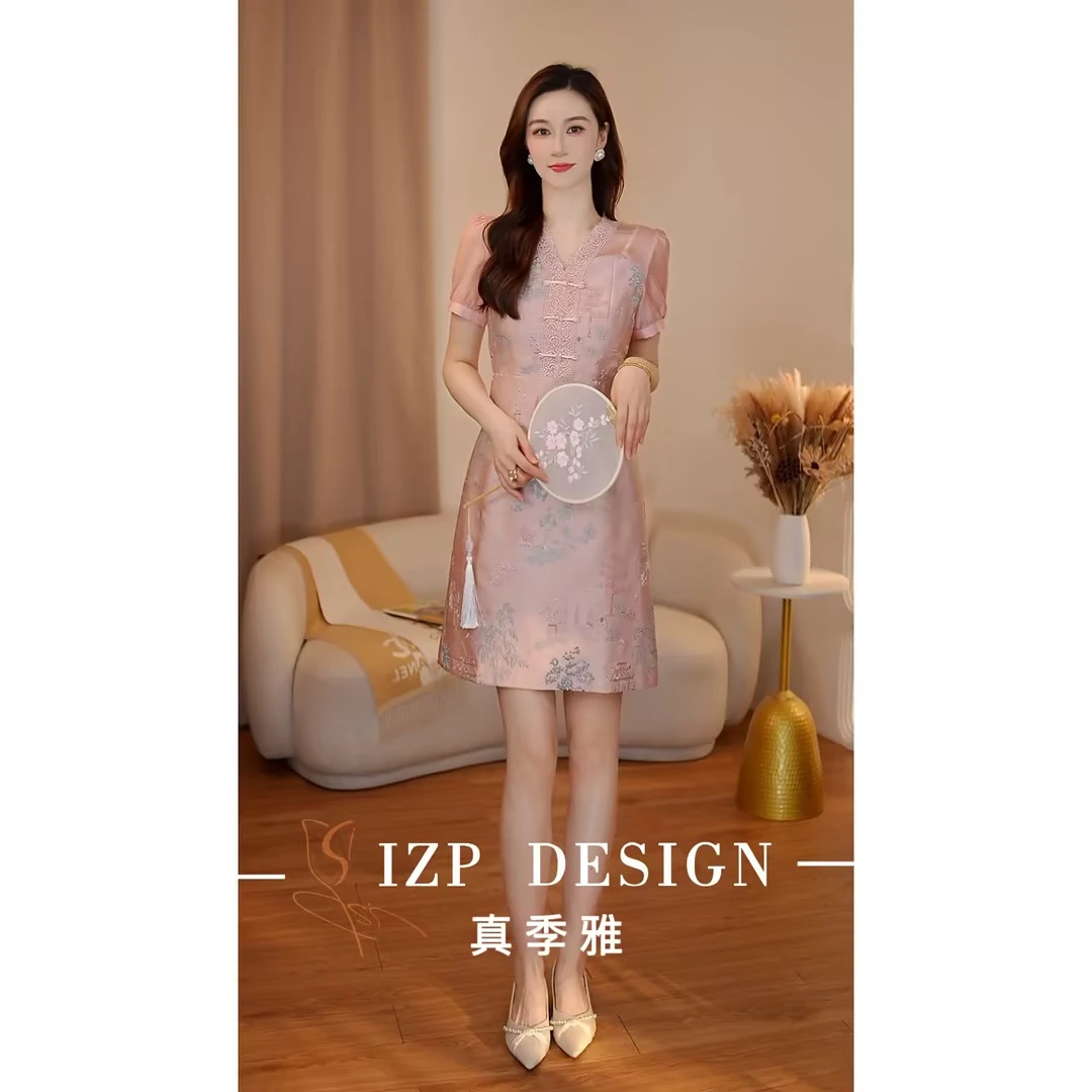 IZP【特价现货】真季雅<点朱砂>新中式时尚连衣裙 PO73230
