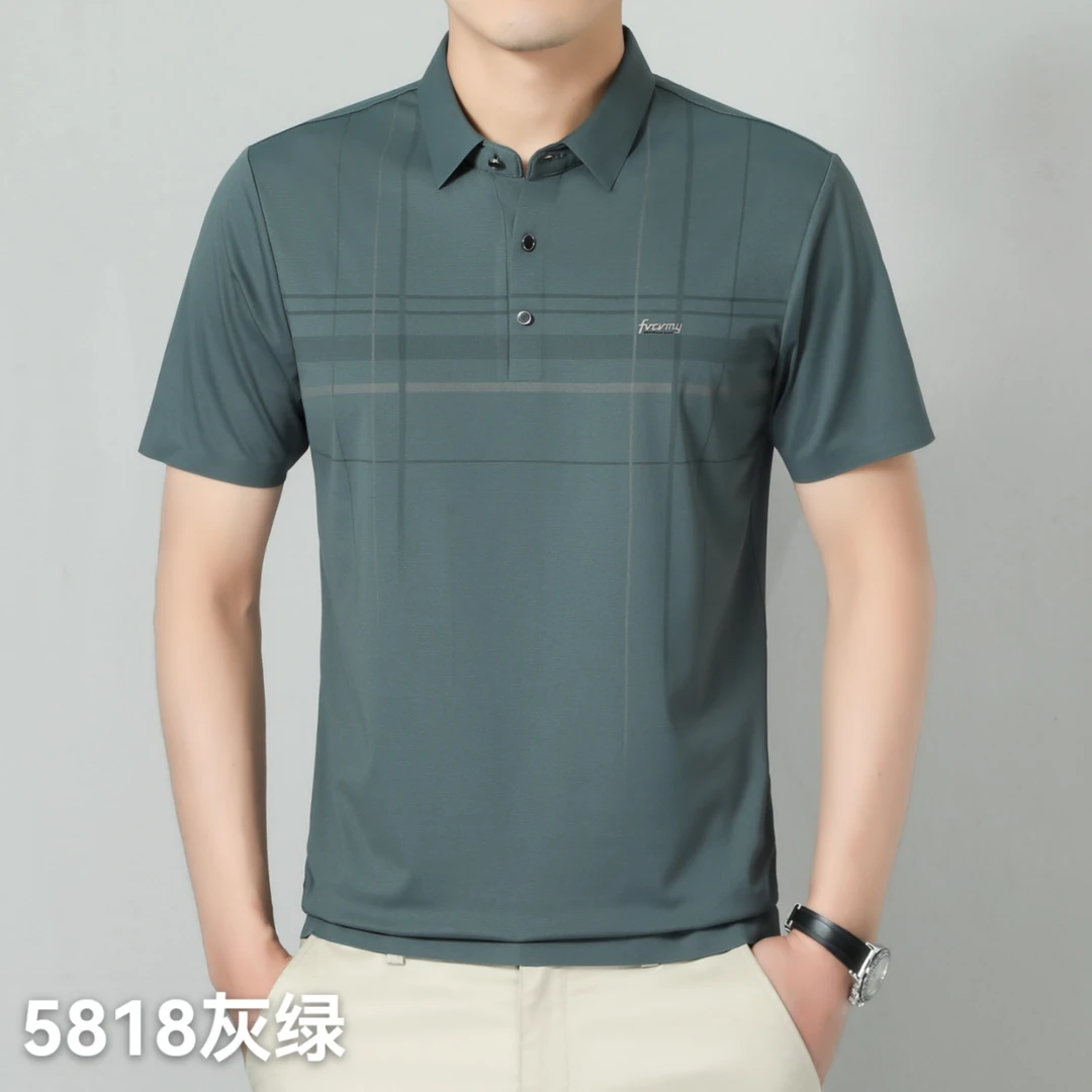 5818#夏季短袖男士商务中青年翻领爸爸POLO衫线条休闲上衣服