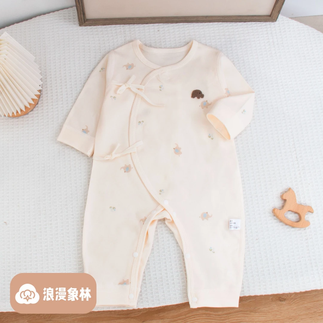 （哈哈母婴专享）新生儿四季有机棉绑带哈衣连体衣
