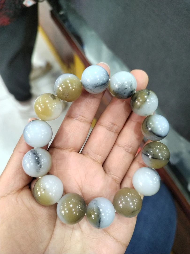 和田玉青花带糖三色手串卡16