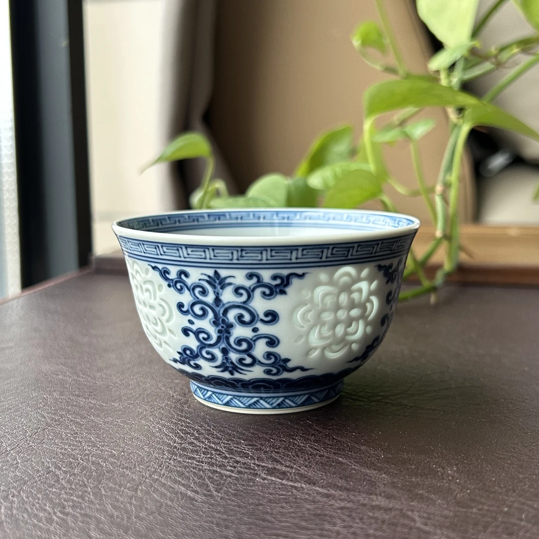 记石柴窑仿明青花玲珑主人杯容量110