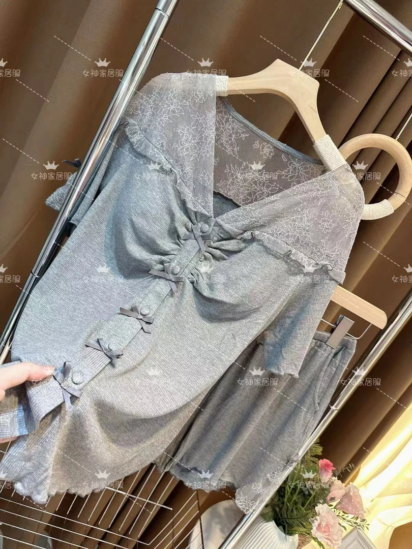 常规女气质家居服套装家居服皮筋牛仔中式不起球睡衣