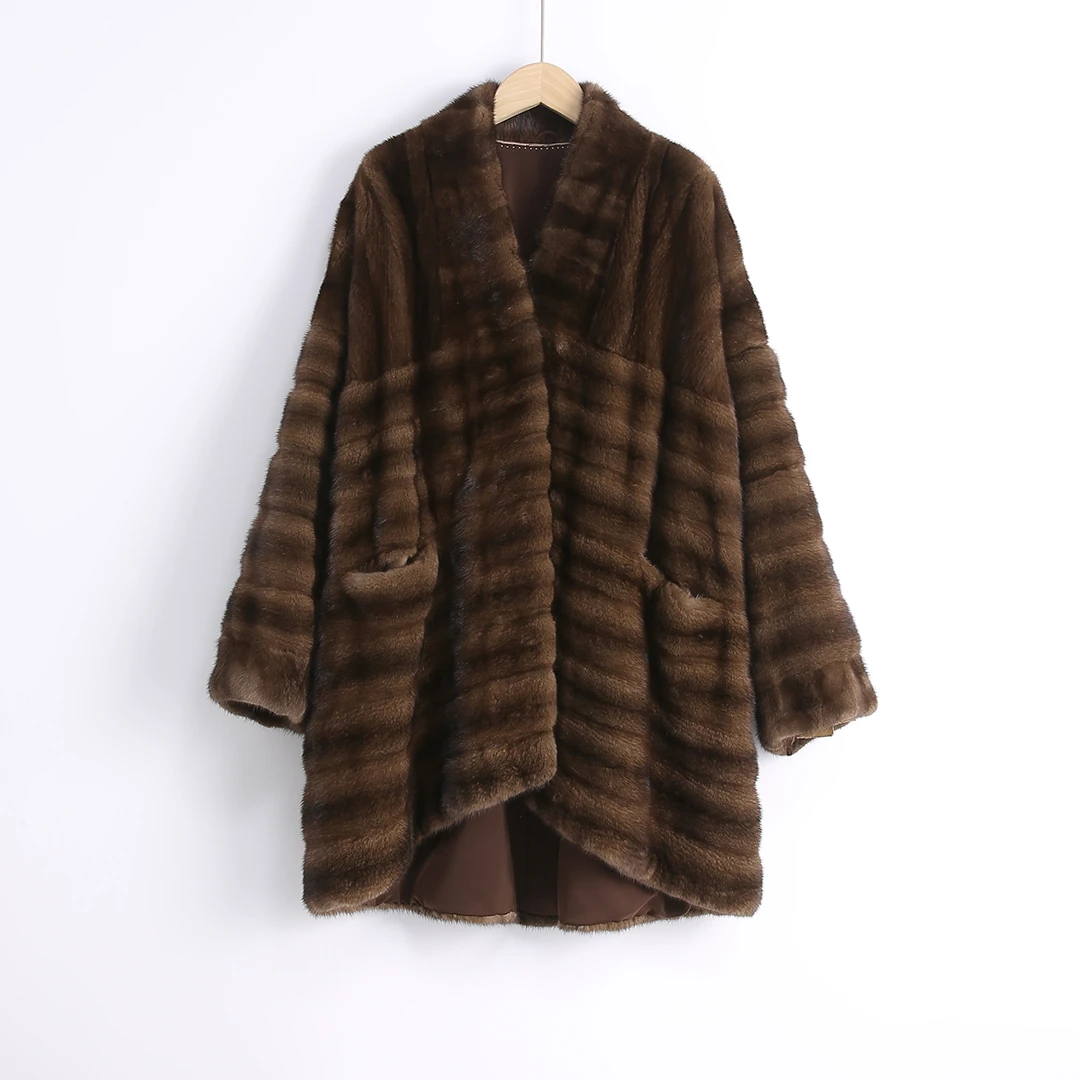 MDL2306宗馥莉同款进口天鹅绒抽刀轻奢中长款皮草外套