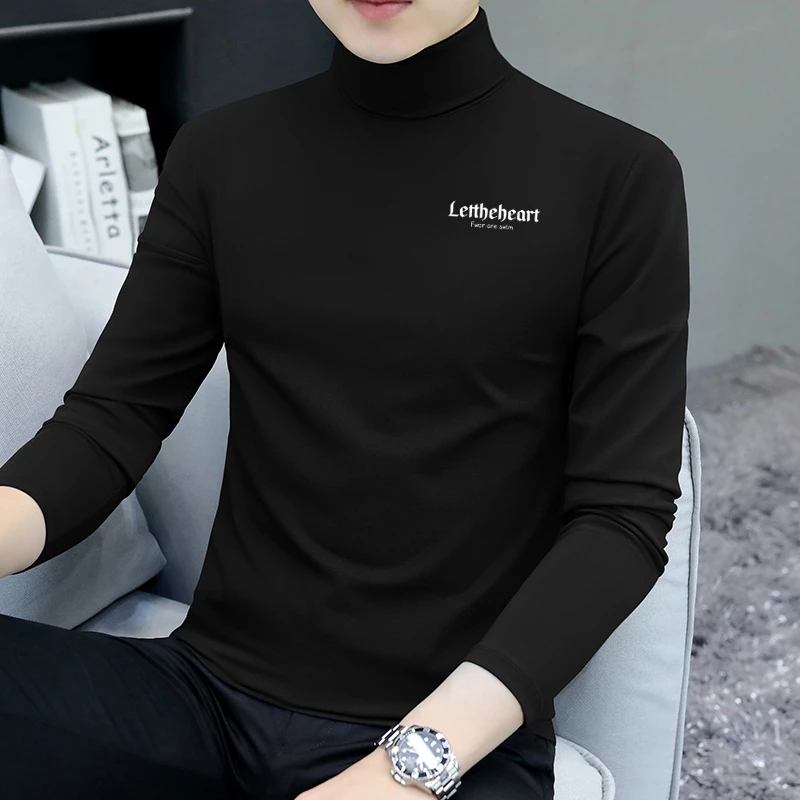 男士长袖高领打底衫秋冬高领T恤潮流圆领韩版半高领长袖打底衫男