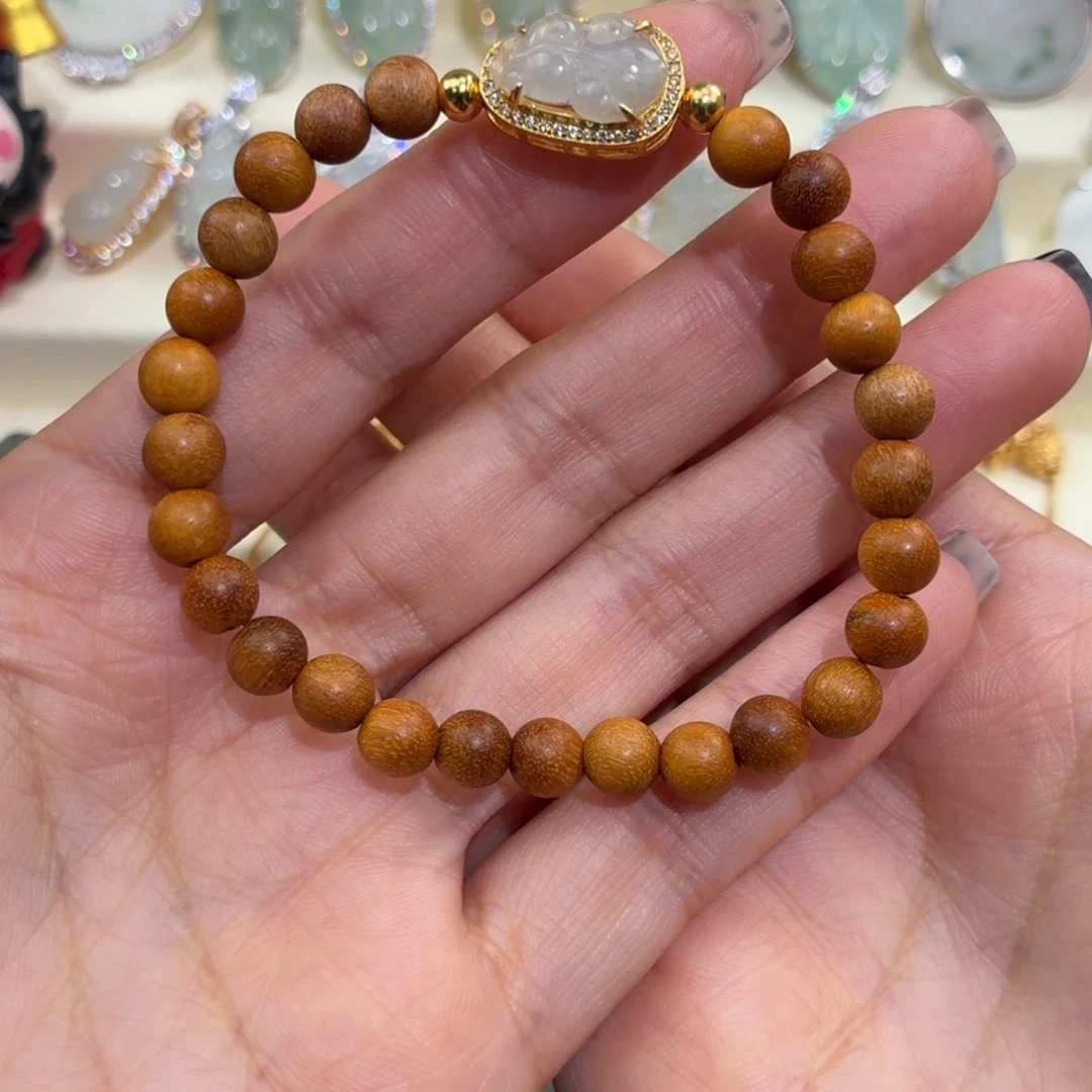 翡翠银S925镶嵌颈饰金鱼手串