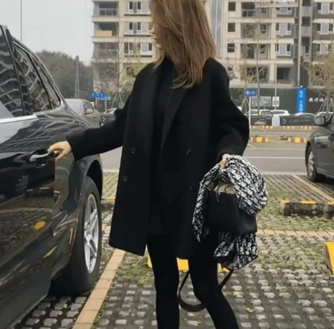 秋冬女中长款双面毛呢外套显瘦百搭高级感时尚休闲风