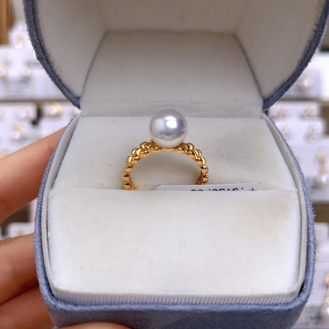 ****果18K金镶嵌海水珍珠戒指
