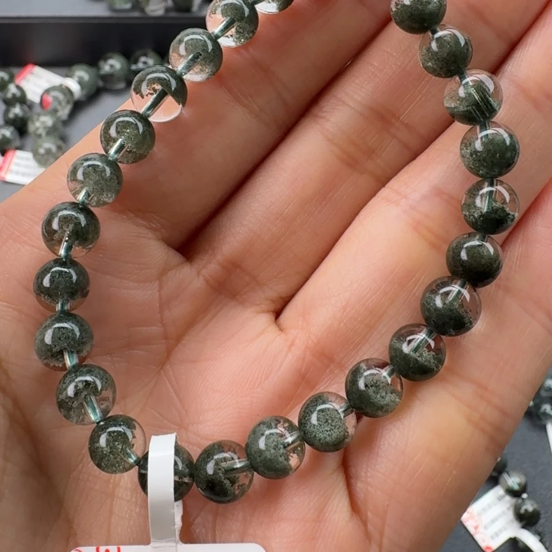 水晶手链未镶嵌天然绿幽灵聚宝盆7毕业级